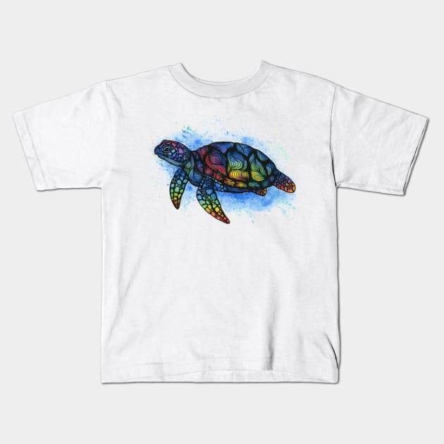 Rainbow Turtle Kids T-Shirt by SaltyHippie